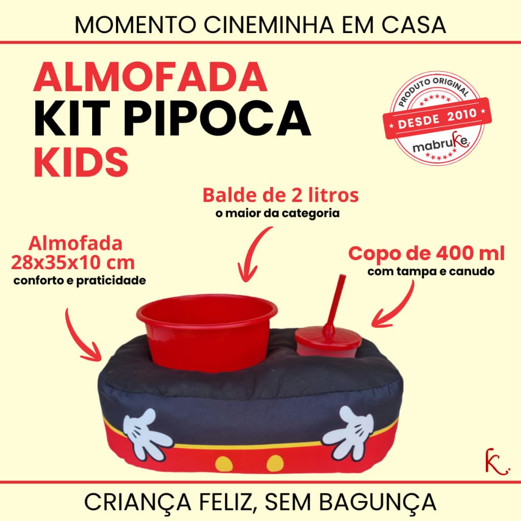 Kit Almofada porta pipoca Kids MICKEY Balde 2l + copo 400 ml