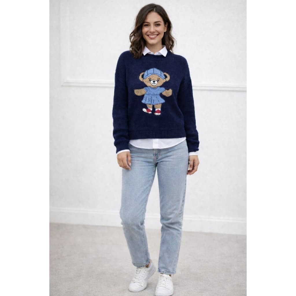 Blusa Feminina Tricot Urso Suéter Bear Ursinho Mousse Polo Inverno Frio Moda Tendência