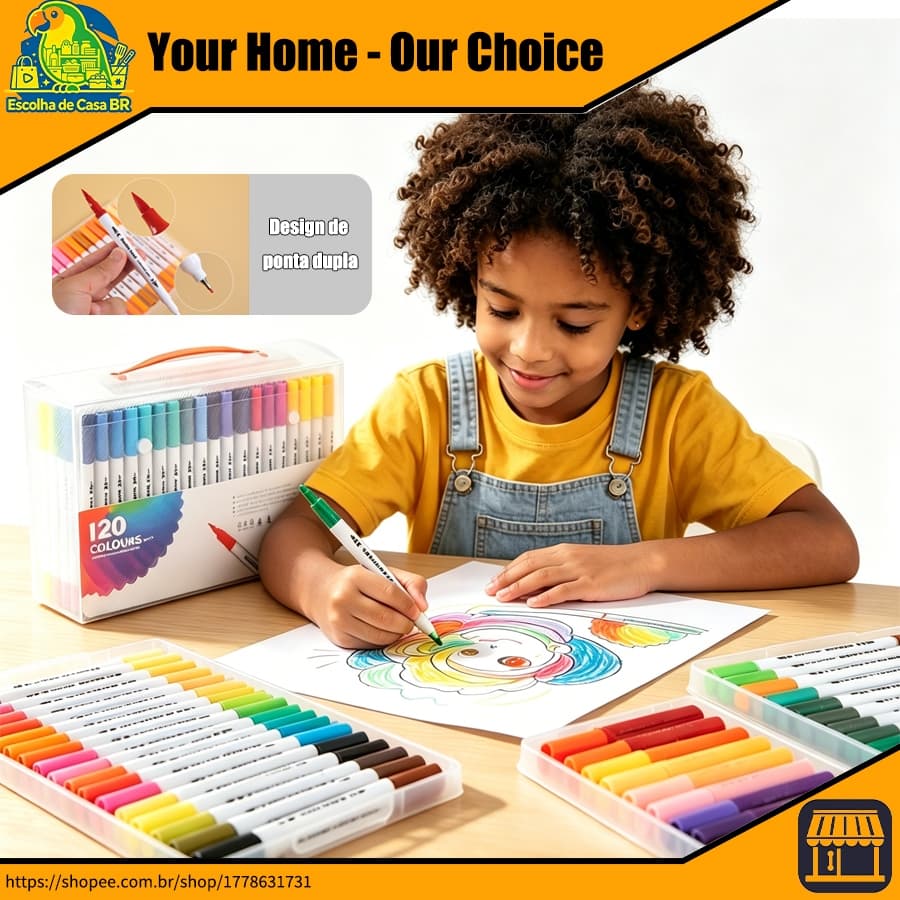 Kit 60/80/100/120 Cores Caneta 2 em 1 Brush Lettering e Ponta Fina Dual Pen Canetinha Colorir Desenho Moby