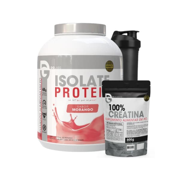 Kit Whey Iso Protein 2kg + 100% Creatina Pura 600g + Coqueteleira - (Proteínas Isoladas + Creatina Puríssima) - Dg Labs