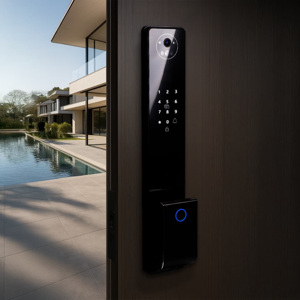 Fechadura Digital Facial WiFi Biometria Senha TAG App À Prova D’Água Alta Segurança