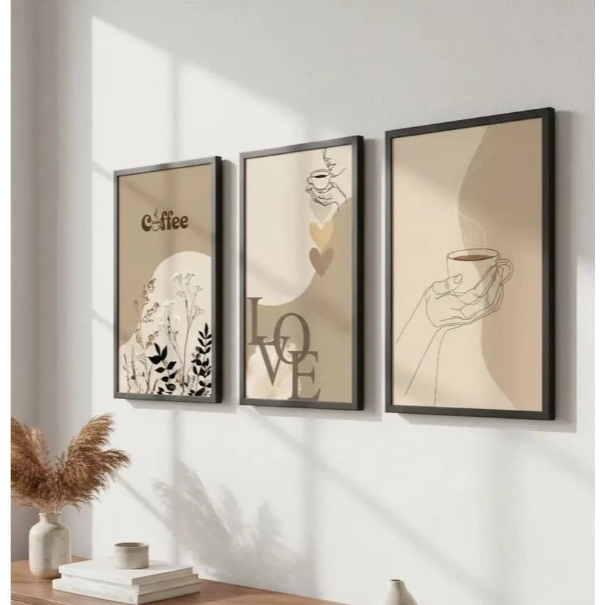Quadros Decorativos Para Cozinha Cantinho Do Café Abstrato Minimalista Placas Tons Bege Boho