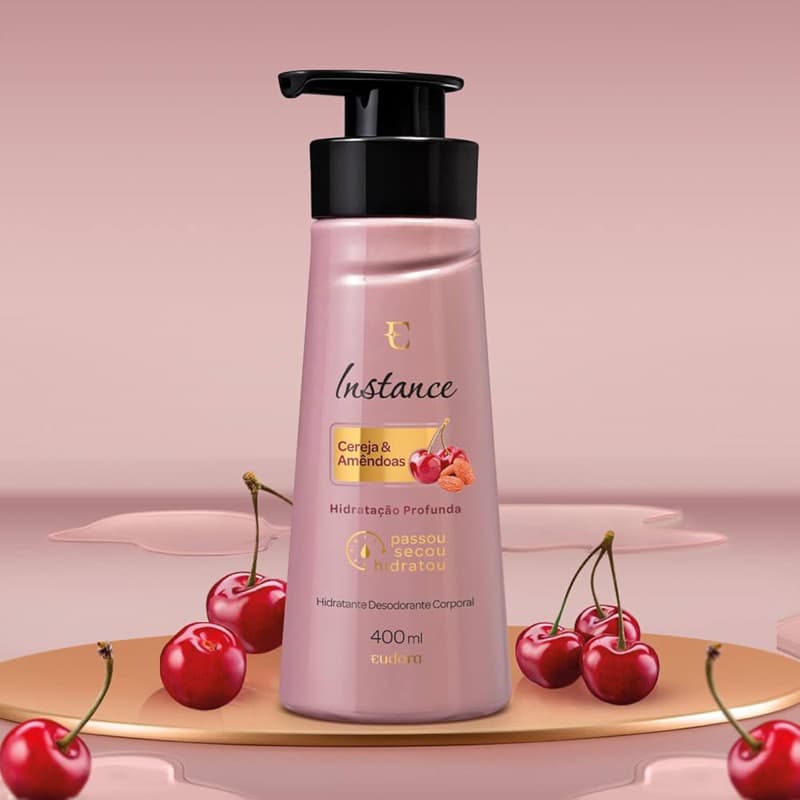 Eudora Instance Cereja e Amêndoas - Creme Hidratante Desodorante Corporal 400ml - VAL 09/26
