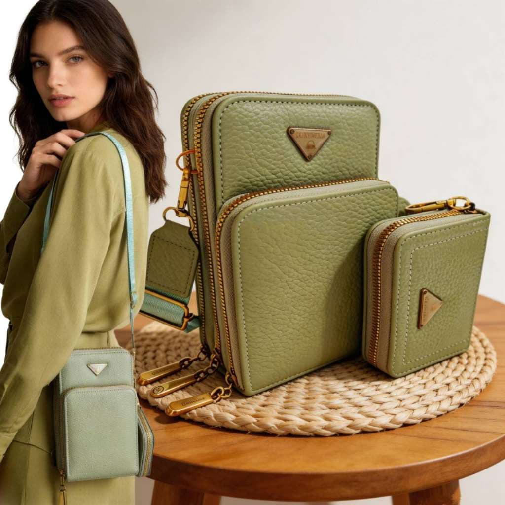 Bolsa Pequena Feminina Tiracolo Leve Compacta Bolsa de Ombro Casual com Zíper Duplo Alça Ajustável Ideal para Celular