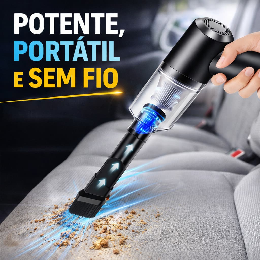 Aspirador de Pó Portátil recarregável Premium  USB 3 em 1 com Sucção Poderosa para Carro e Casa