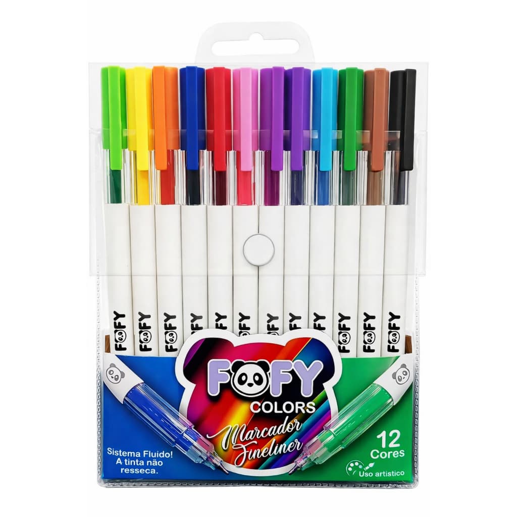 Caneta Fineliner 12 Cores FOFY Ponta Fina 0.4mm Caneta Colorida Para Estudo Bullet Journal Desenho