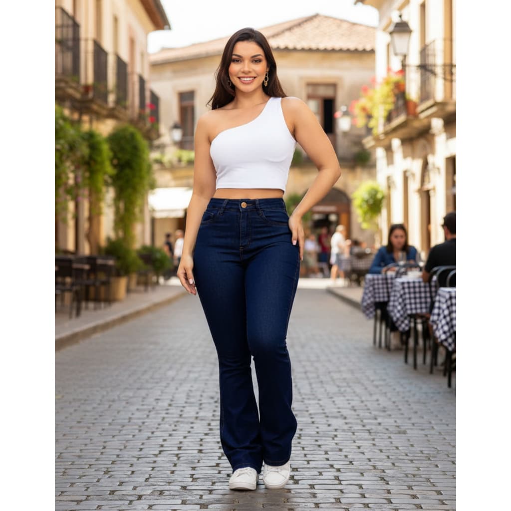 Calça Jeans Flare Feminina Boca De Sino Com Empina Bumbum