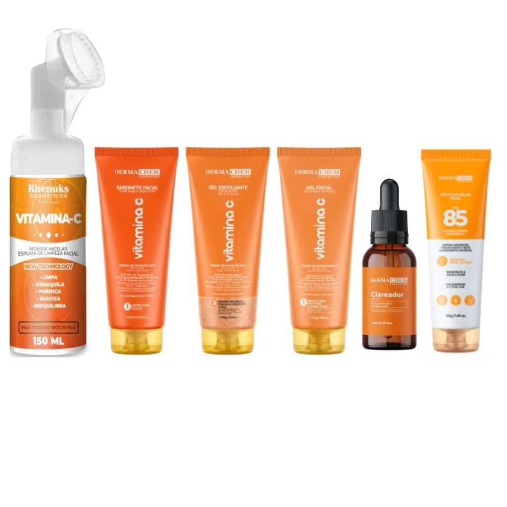 Rotina Skincare Intensiva VITAMINA C Clareador Manchas Anti Idade e Glow Imediato - 5 ITENS