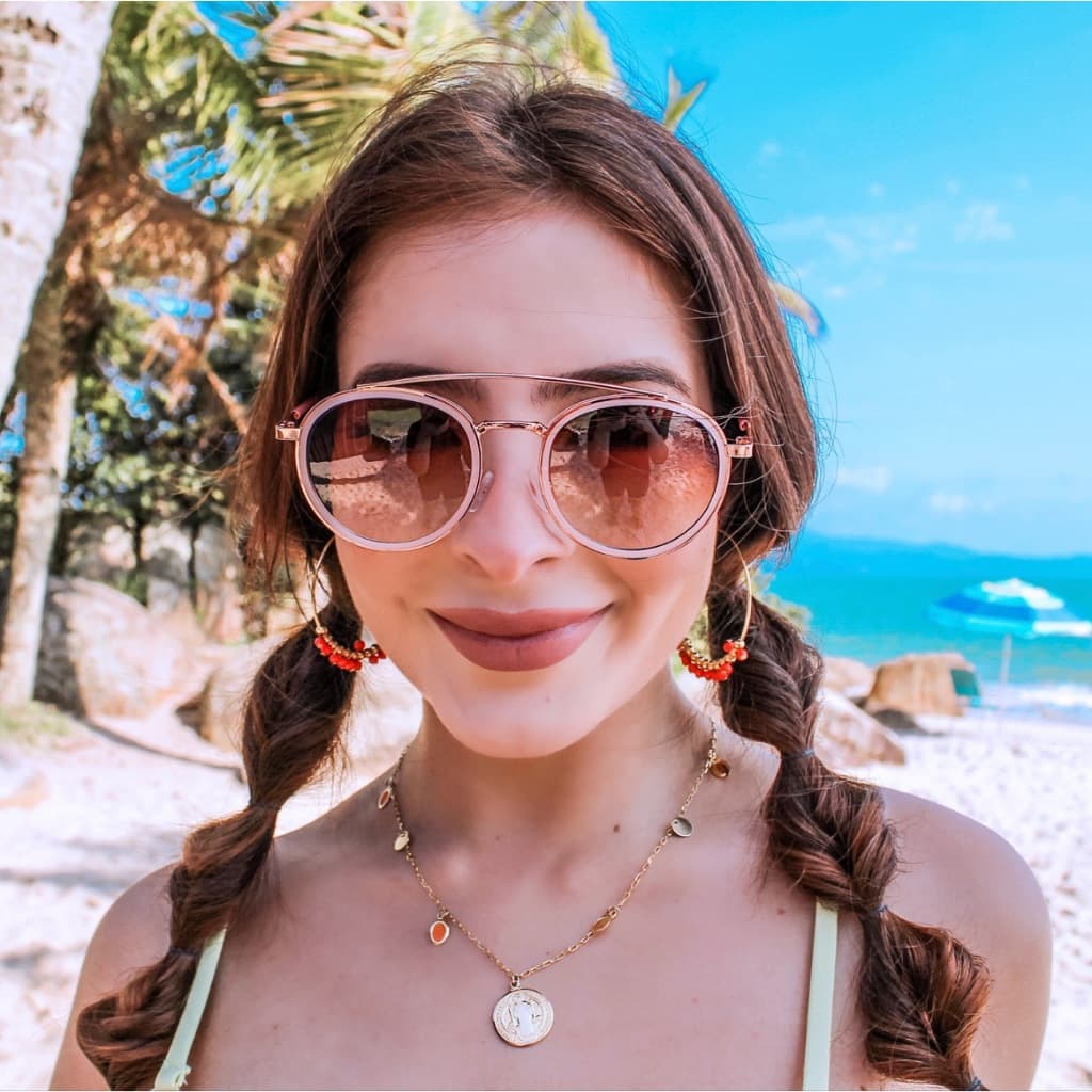 Óculos Delicado Pink Double Bridget de Sol Feminino Redondo Rosa Charmoso Lentes UV400