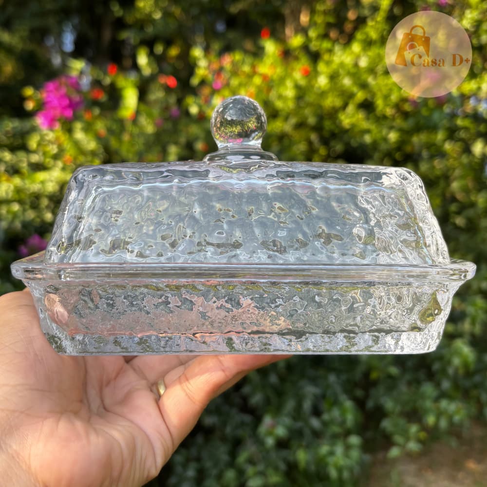 Manteigueira Grande Lyor De Cristal Martelado 17 cm Elegante Sofisticada Resistente