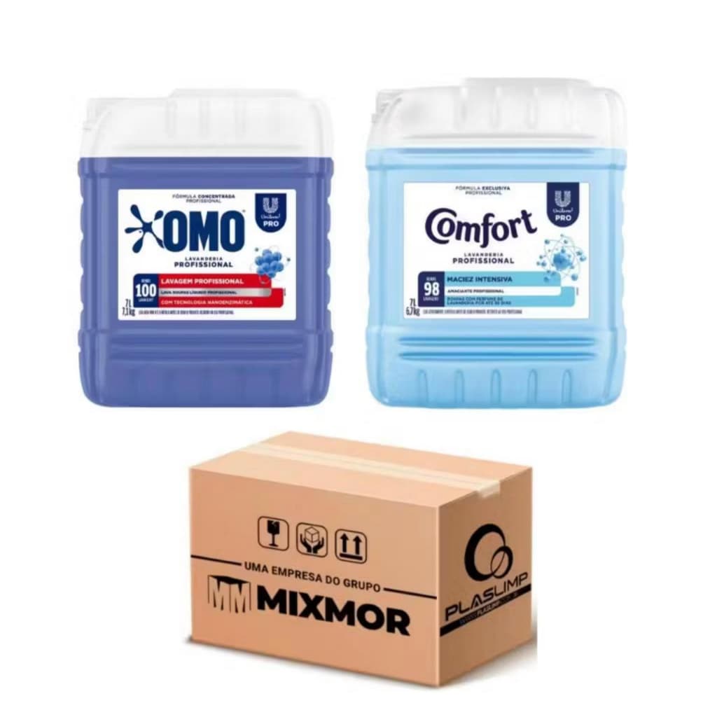 Kit Lava Roupas Líquido Omo Lavanderia Profissional 7L + Amaciante Diluído Comfort 7L