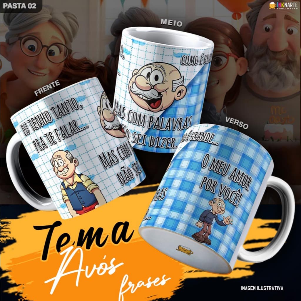 Caneca Avós com Frases 325ml Cerâmica | Presente Vovó e Vovô Carinhoso