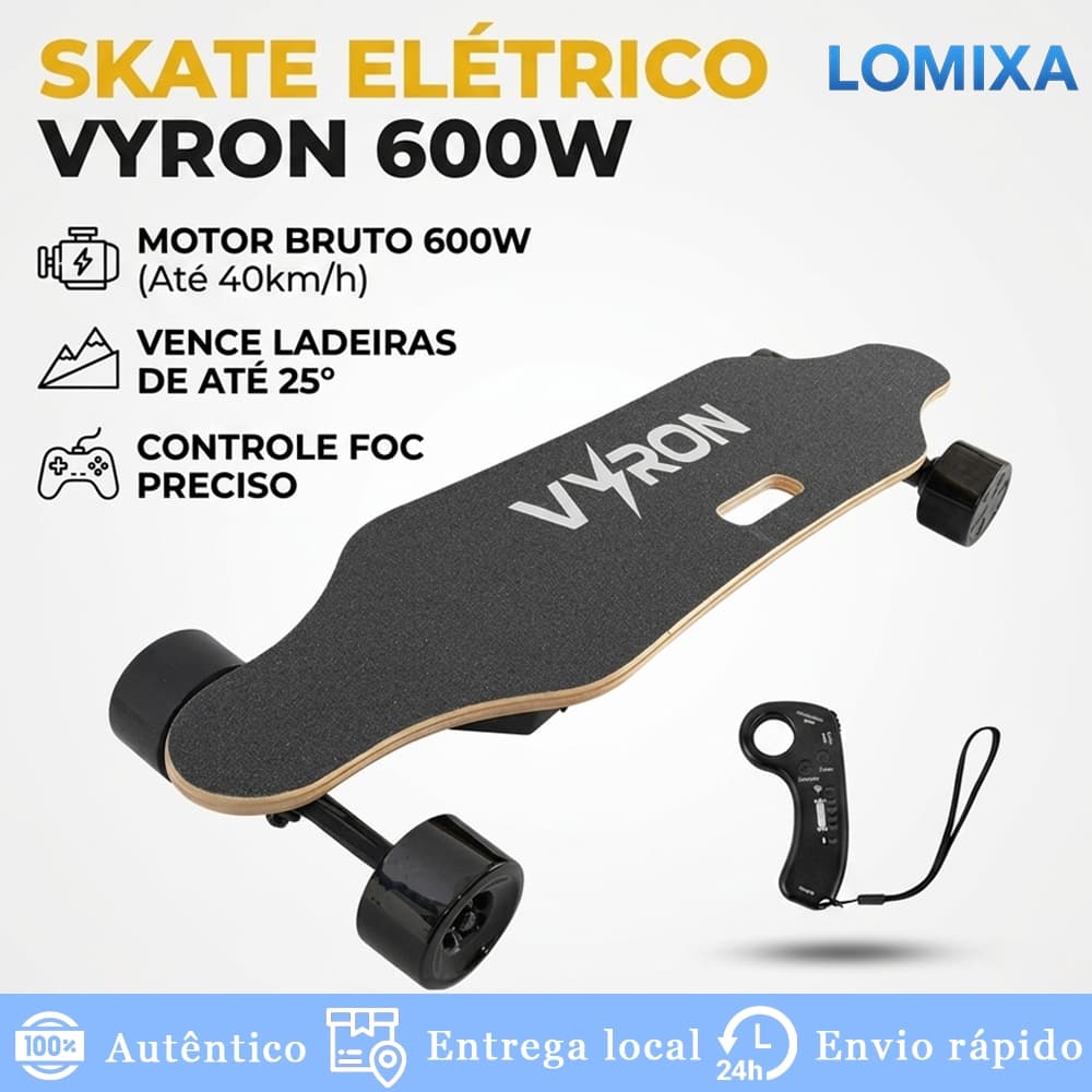 VYRON Skate Elétrico Com Controle 4 Rodas Infantil Longboard 36-42v 600w 8 Amperes Preto