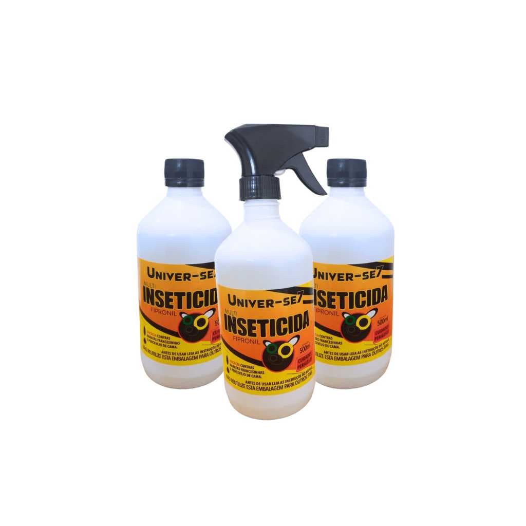 Kit 3 Inseticida Univer-se7 500ml – Elimina Percevejo de Cama e Colchão+ 1 Borrifador