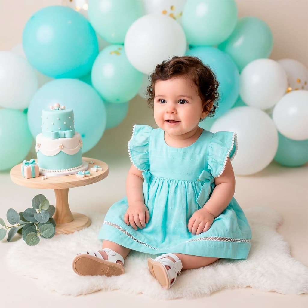 Vestido Verde Água Bebê Princesa Delicado Confortável Elegante Roupas Para Festas Luxo