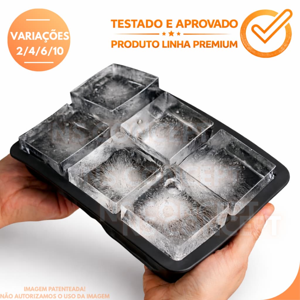 Kit 2/4/6/10 Formas de Silicone para Gelo Grande 6 Cubos Forma de Gelo Premium Whisky Drinks Bebidas