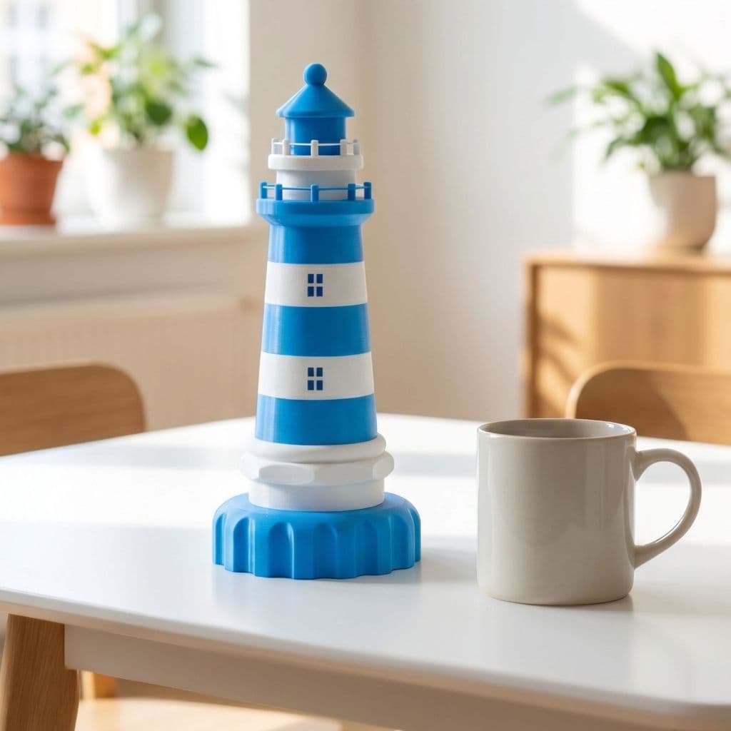Farol Decorativo Náutico 22cm Enfeite Mesa Quarto Bebê Marinheiro Maternidade Premium Azul e Branco Pronta Entrega