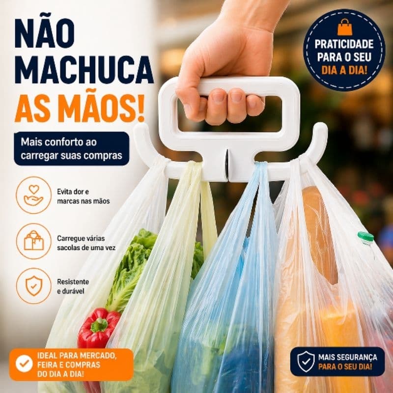 kit com 2 Pegador de Sacolas Para Mercado Ergonômico Não Machuca as Mãos Suporte Para Compras