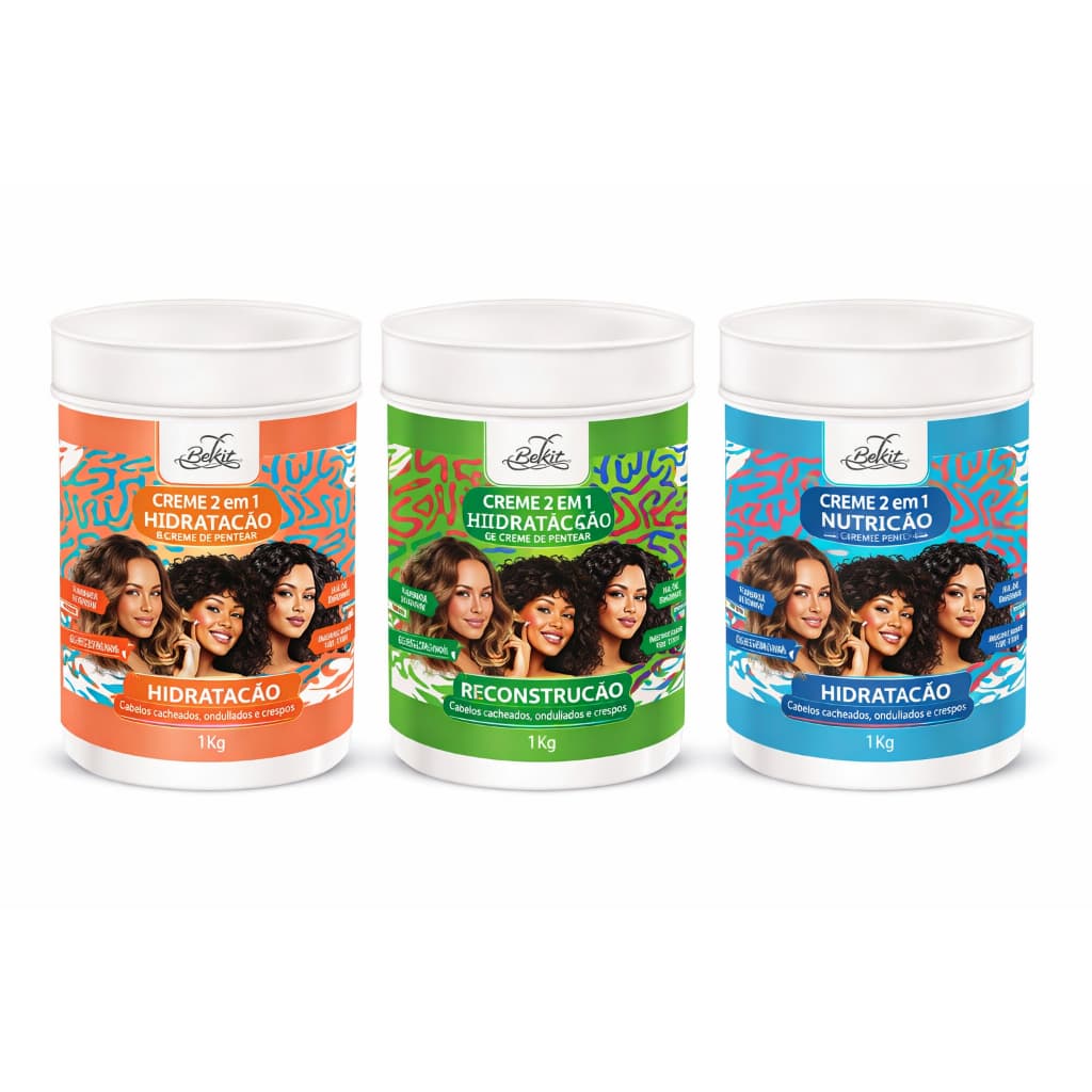 Creme 2 em 1 Belkit 1Kg Nutrição | Hidratação | Reconstrução Creme de Pentear + Creme Hidratante