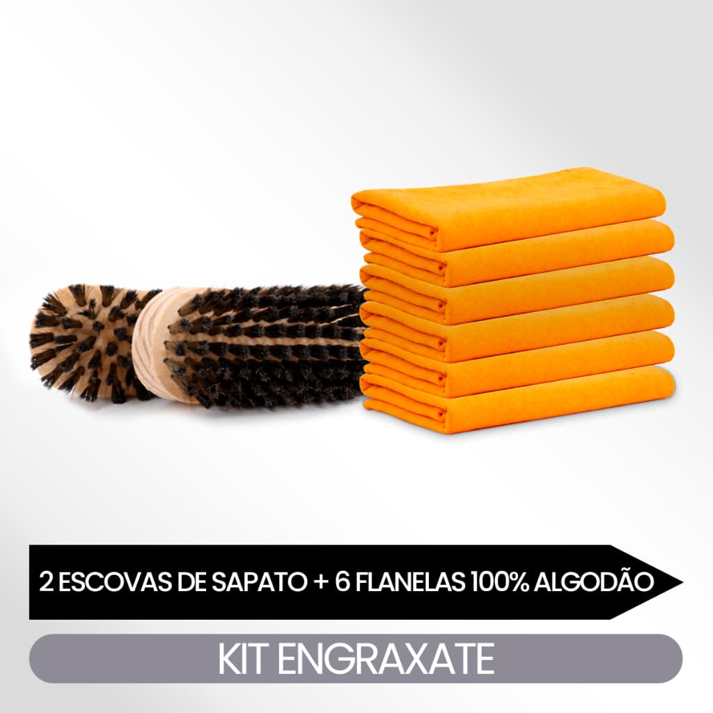 Kit Engraxar Sapato com 2 Escovas + 6 Flanelas Algodão Limpeza Polimento