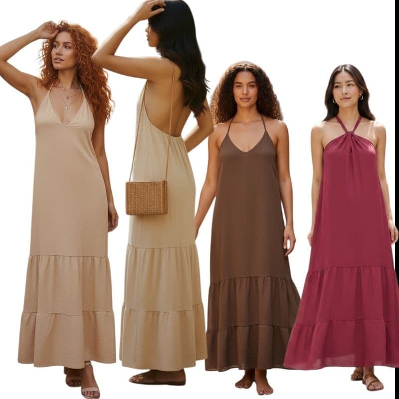 Vestido Longo Duna com Tecido Confortável e Forrado