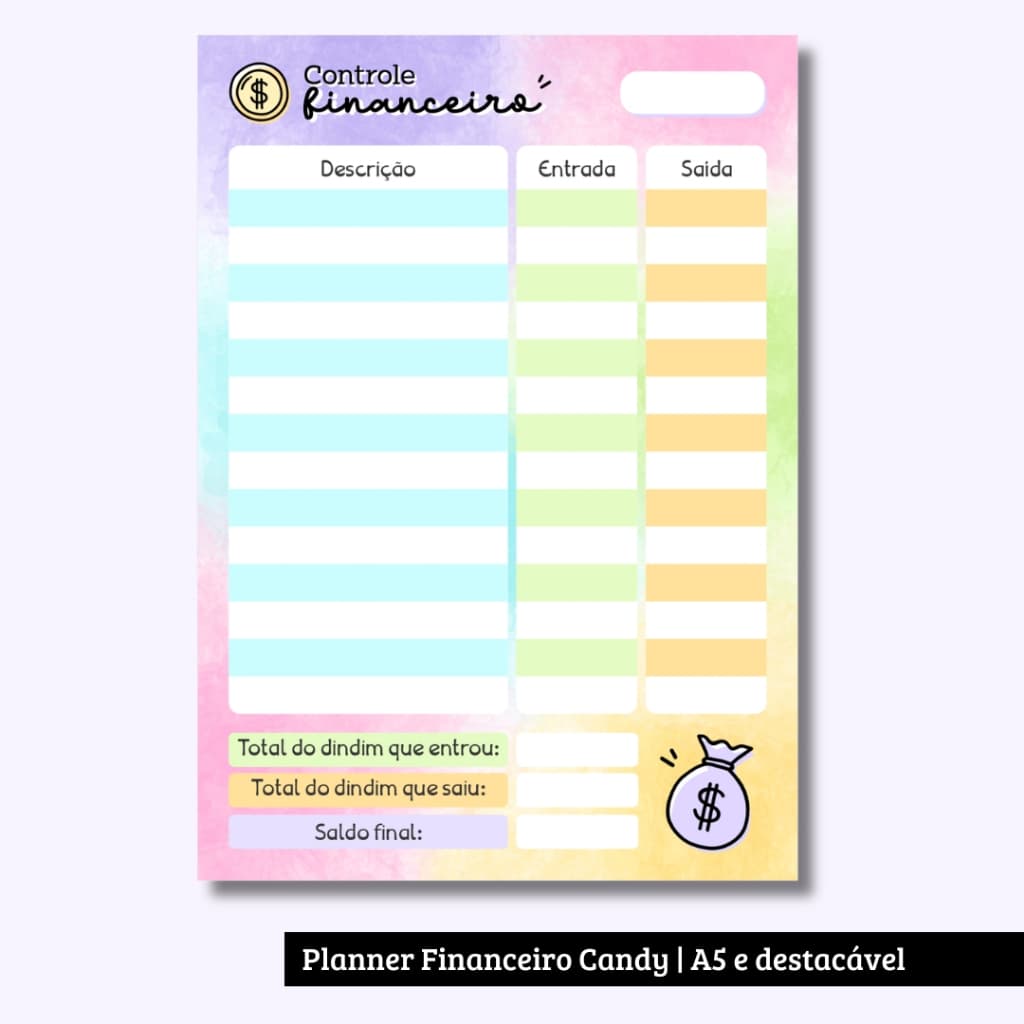 Bloco planejamento Financeiro | Tamanho A5 destacável | 3 modelos para escolher