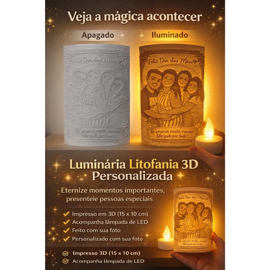 Luminária Litofânia / Personalizado / Presente Personalizado / Presente Criativo / Impressão 3D