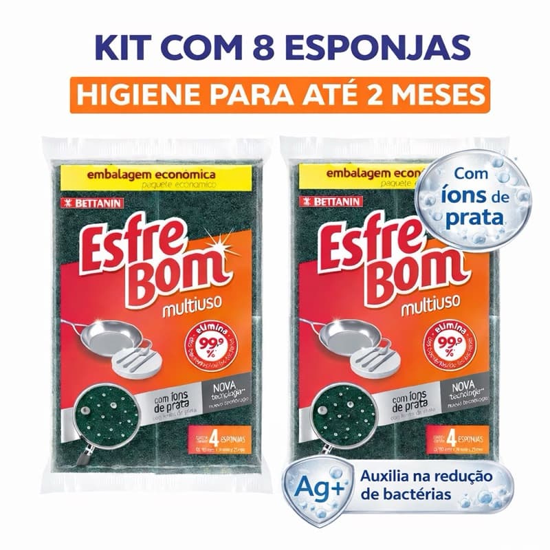 👉 Kit 8 Esponjas de Louça EsfreBom Bettanin Multiuso – Limpeza Cozinha e Utensílios