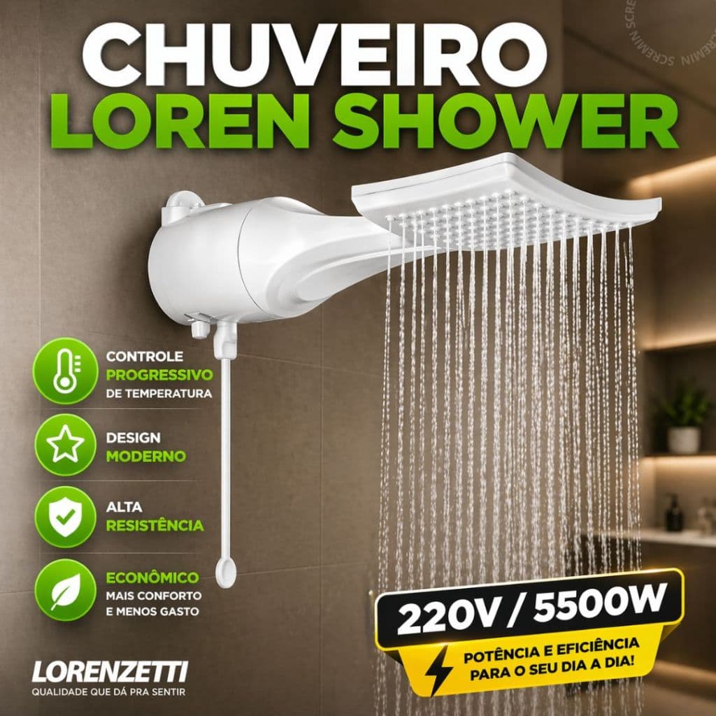Chuveiro Loren Shower Multitemperaturas 7500w 220v Lorenzetti Branco