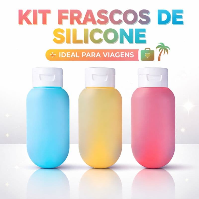 Kit 3 Frascos de Silicone Viagem  Cores Lindas e Modernas À Prova de Vazamento Portátil