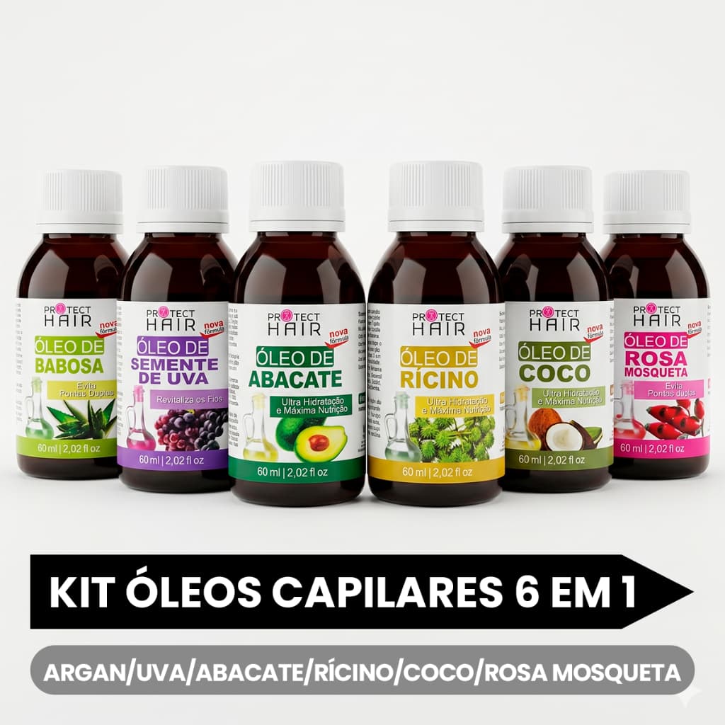 Kit 6 Óleo Para Cabelo Seco Danificado 60ml Crescimento Umectação Nutrição Capilar