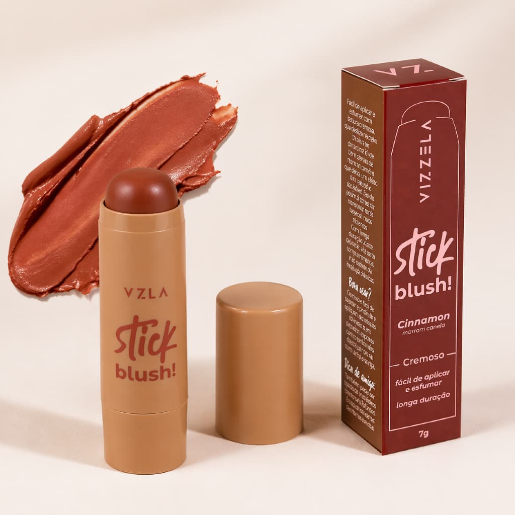 Blush Stick Cinnamon Canela Marrom Vegano VIZZELA