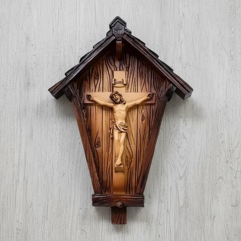 Crucifixo De Parede Em Resina 20cm Jesus Decoração