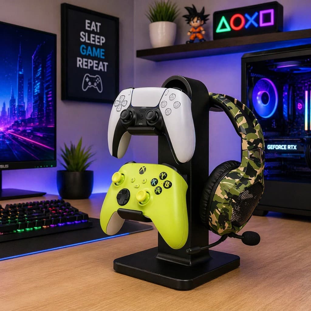 Suporte Headset e 2 Controles Gamer Compatível com PS5 PS4 Xbox One Series S X