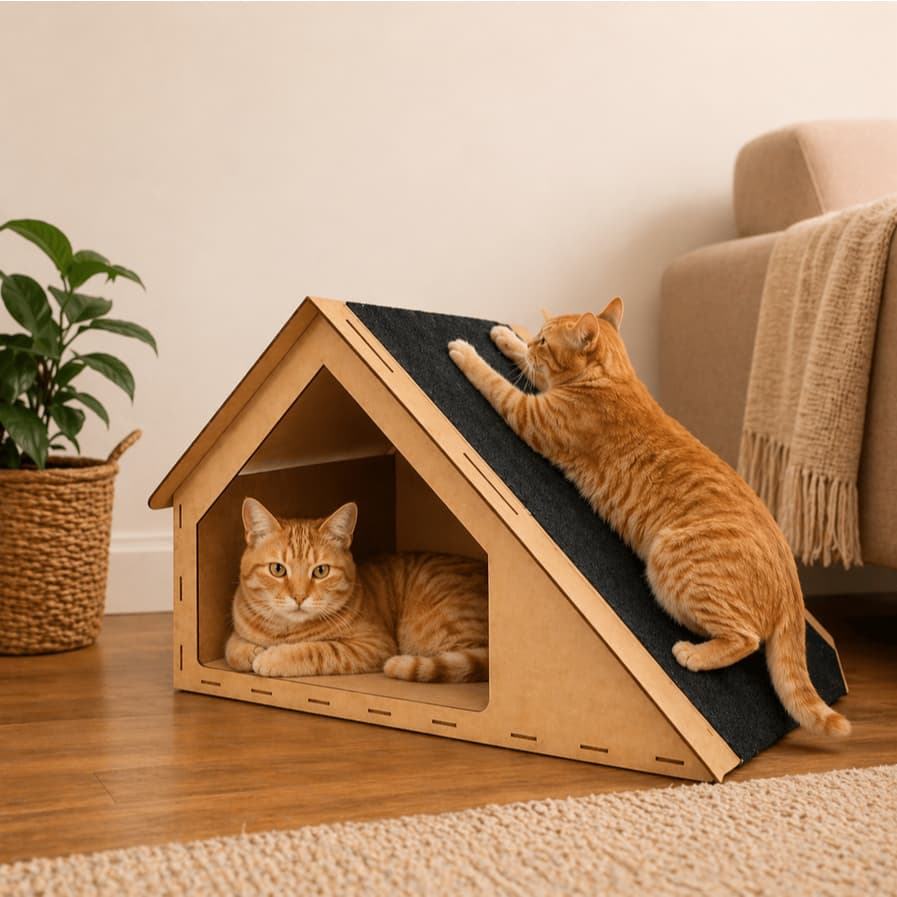 Casinha Gato MDF com Arranhador e Rampa 47x30cm