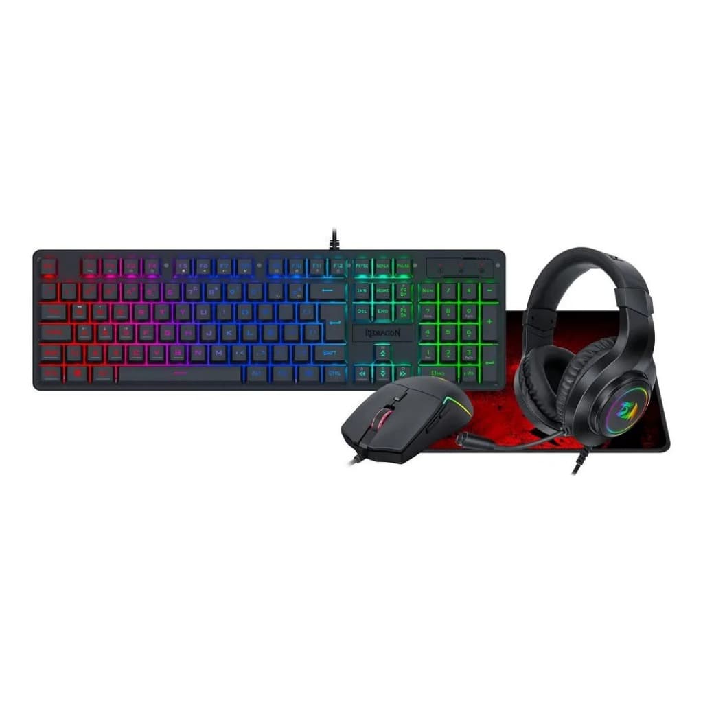 COMBO TECLADO + MOUSE + HEADSET + MOUSEPAD REDRAGON ESSENTIALS PRETO S166