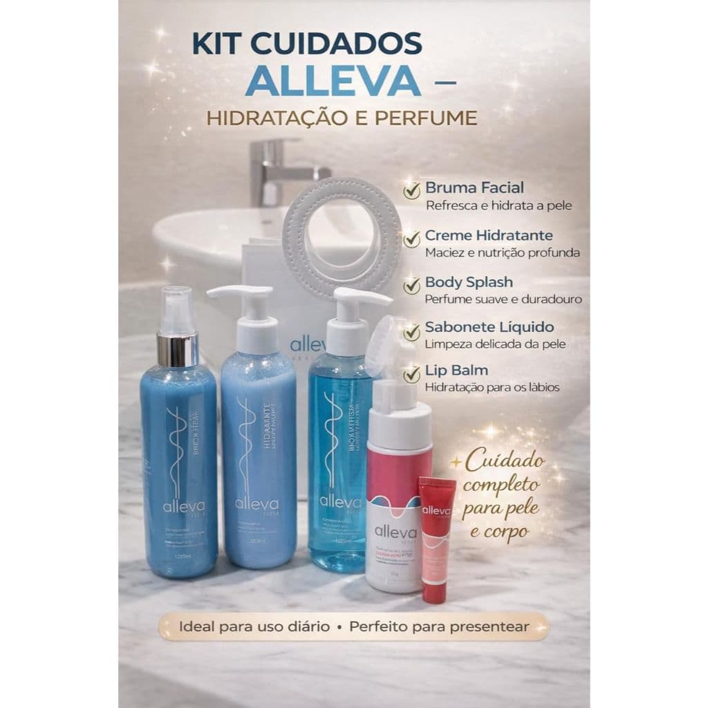 Kit Alleva Skin Body Splash Sabonete Espuma de limpeza e lip hidratante para lábios