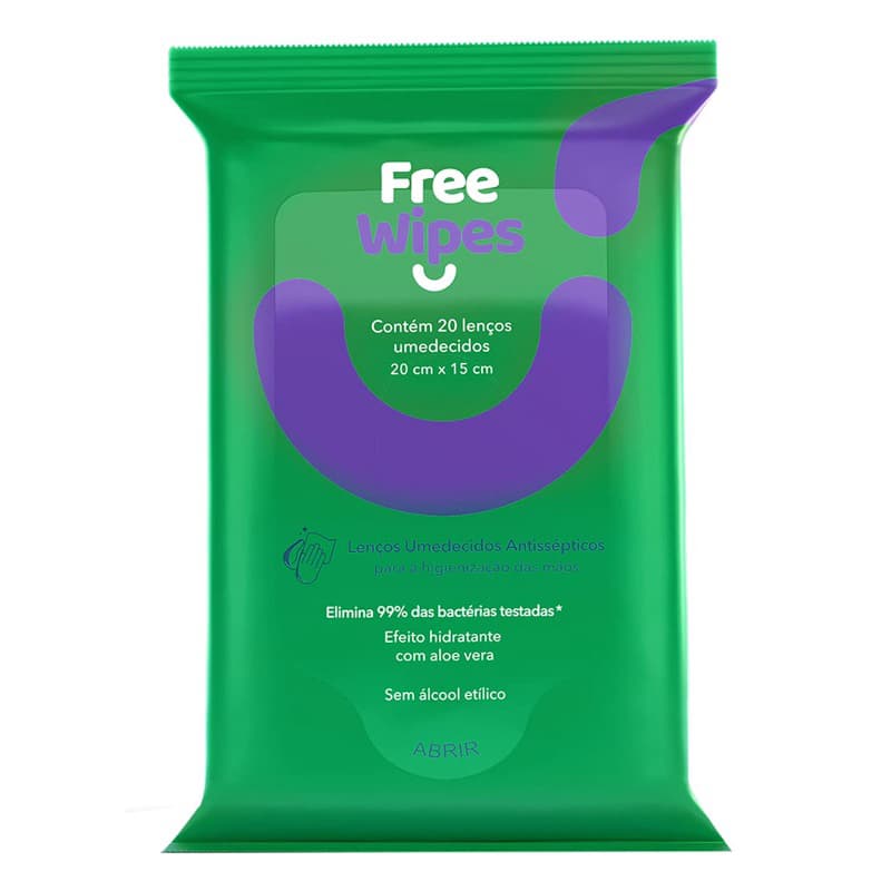 Lenço Umedecido Antisséptico Free Wipes Aloe Vera