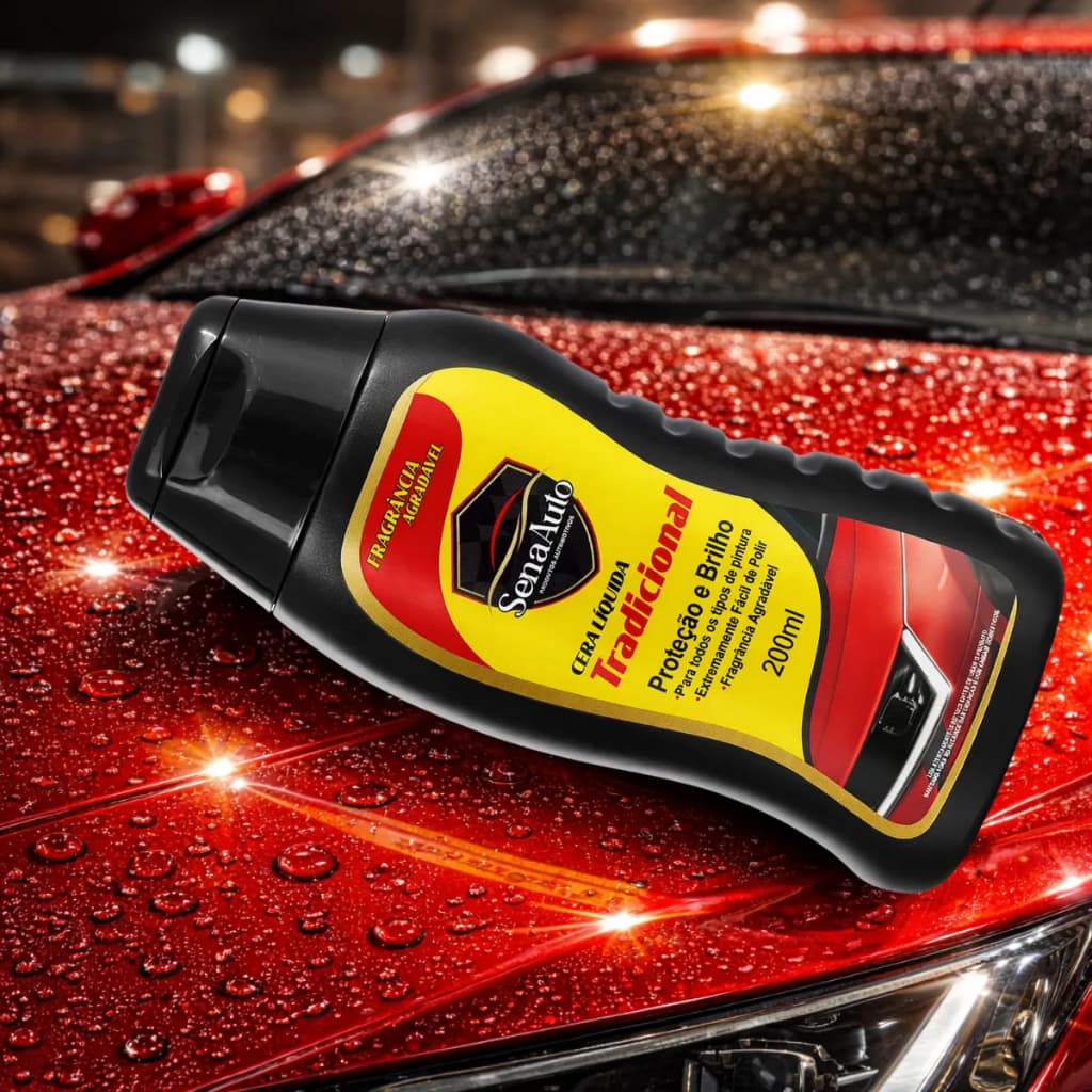 Cera Líquida Tradicional 200ml Automotiva Brilho Intenso Proteção Pintura Carro