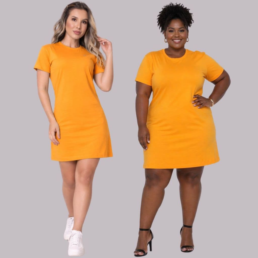 Vestido Feminino Algodão Plus Size Confortável Camisão Feminino Vestido Laranja