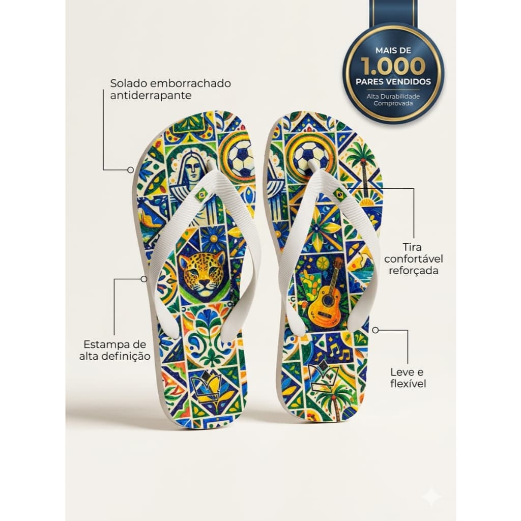Chinelo Feminino Estilo Brasil Tropical Confortável Antiderrapante Moda Verão Praia Premium