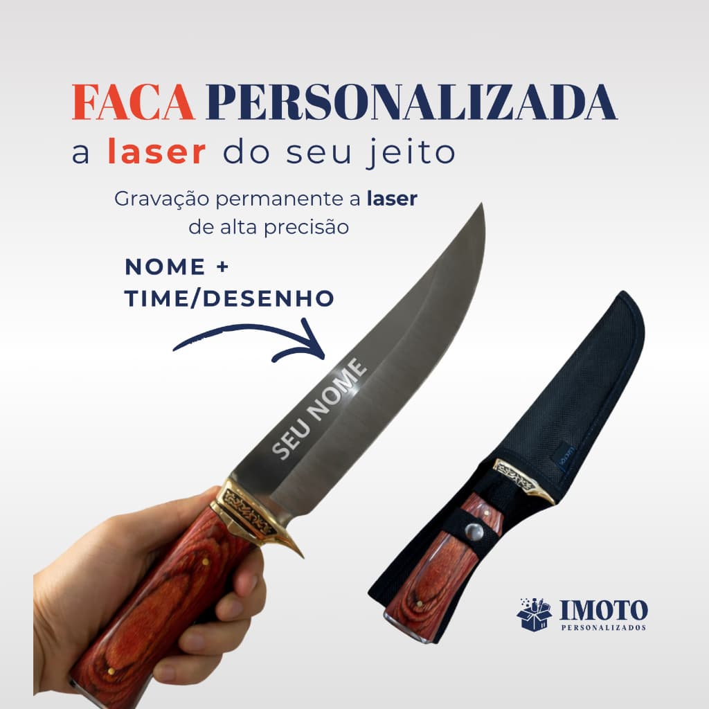 FACA CHURRASCO PERSONALIZADA INOX ROBUSTA NOME + SIMBOLO ESTILO ARTESANAL PRESENTE SUPER AFIADA