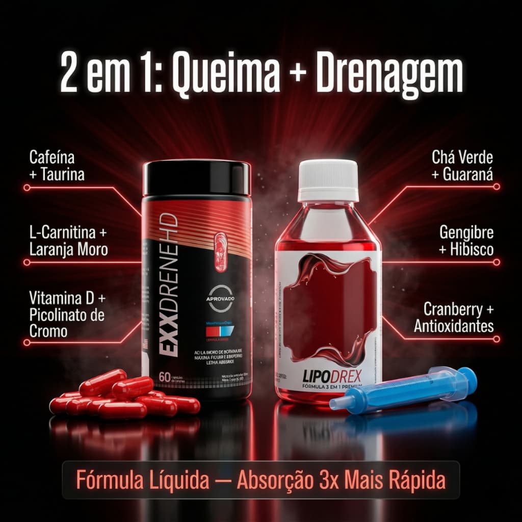 Kit Potência Máxima Exx Nutrition Drenexx Líquido + Lipo HD Cápsulas Suplemento Treino Diário