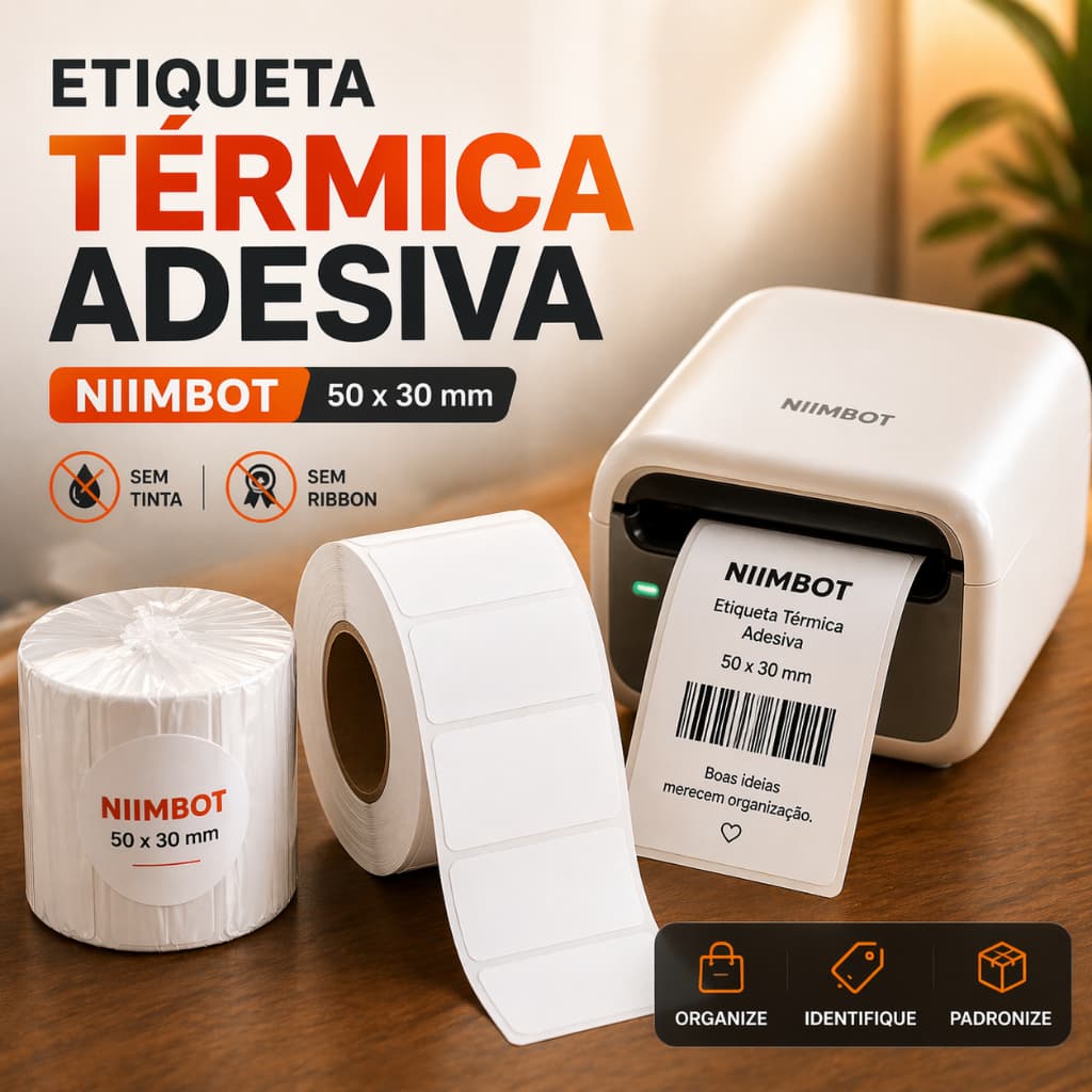Rolo Etiqueta Térmica Adesiva Niimbot Branco Papel 50x30mm Compatível Com Impressoras B21 B1 D110 D11