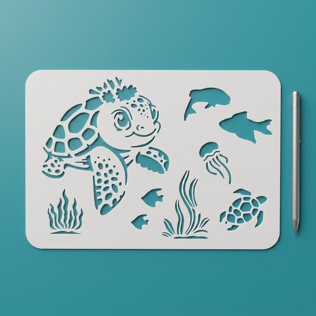 Stencil Tartaruga Marina Brinclinc 21x14cm | Fundo Mar Infantil Bolo Festa Parede Artesanato