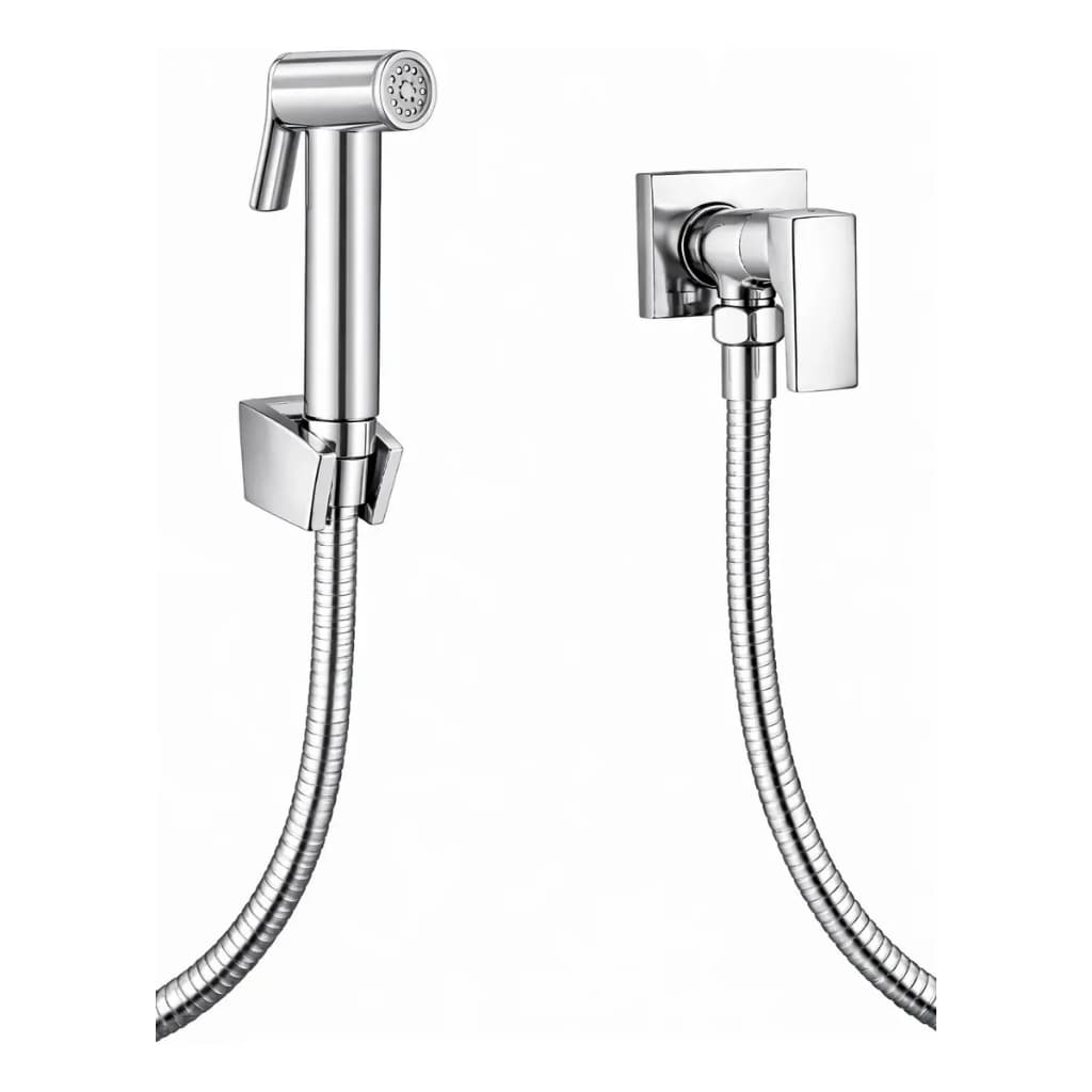 Ducha Higiênica Quadrada Madri Prateada Cromada 1/4 de Volta 1.2m