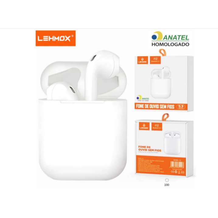 Fone De Ouvido Bluetooth I12 TWS BRANCO Anatel LEHMOX - I12