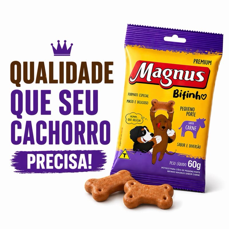 Kit Petisco para Cachorro Magnus Bifinho Carne Original Premium 60g