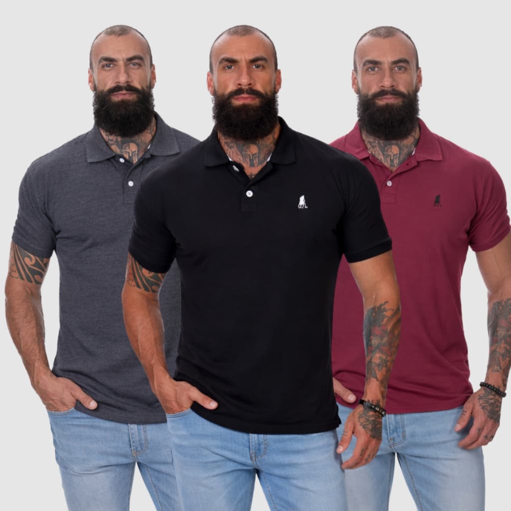 Kit com 3 Camisas Polo Masculina de Algodão
