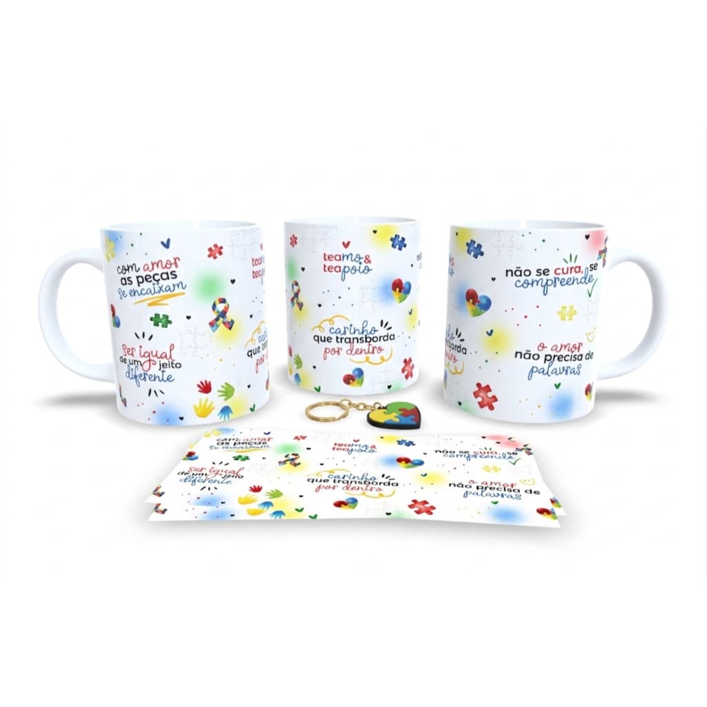 Caneca Sublimação Autista + Chaveiro Emborrachado Autismo, TEA, CA3 - Sara Presentes